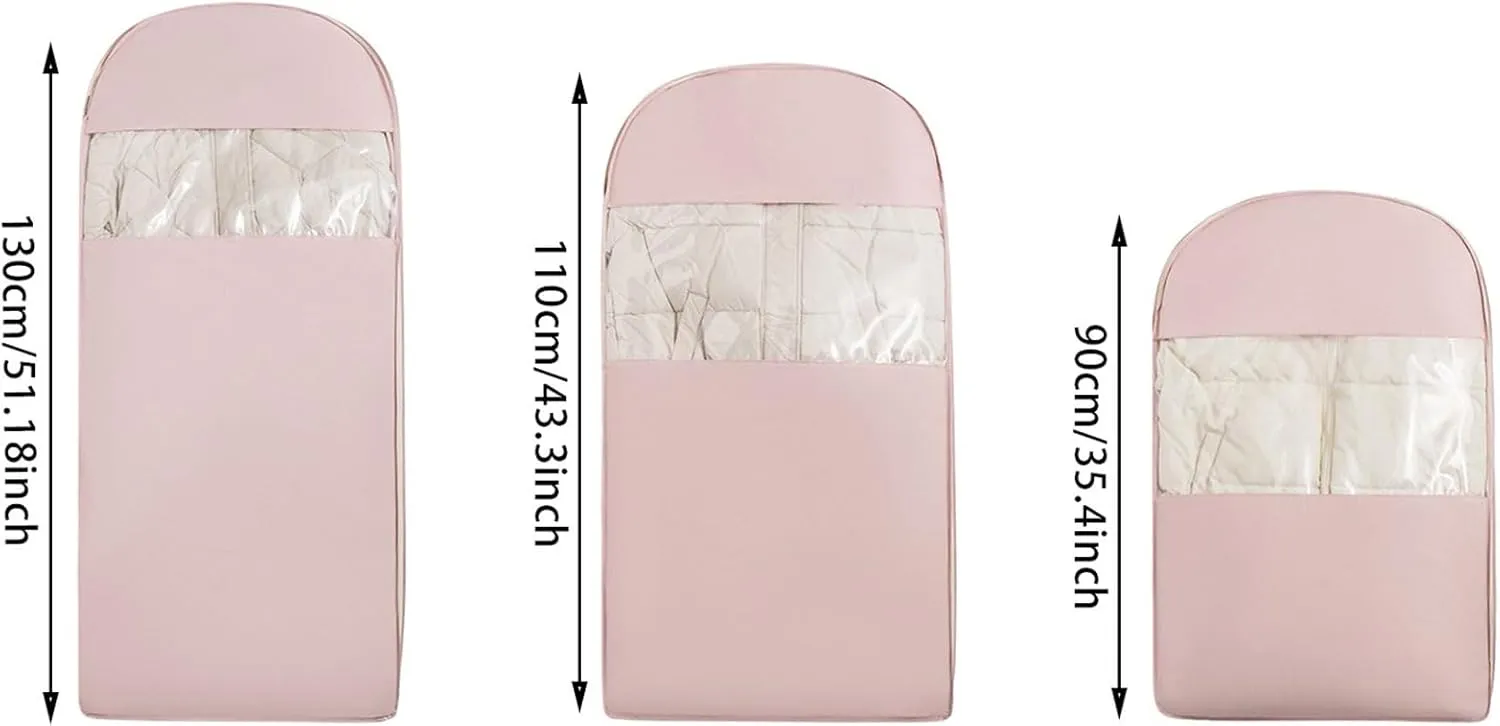 Space Saving Hanging Garment Bag with Self Compression Zipper, 2025 New Space Saving Hanging Protector for Down Coat, Down Coat Compression Dust Cover for Closet Storage (Pink, Small)