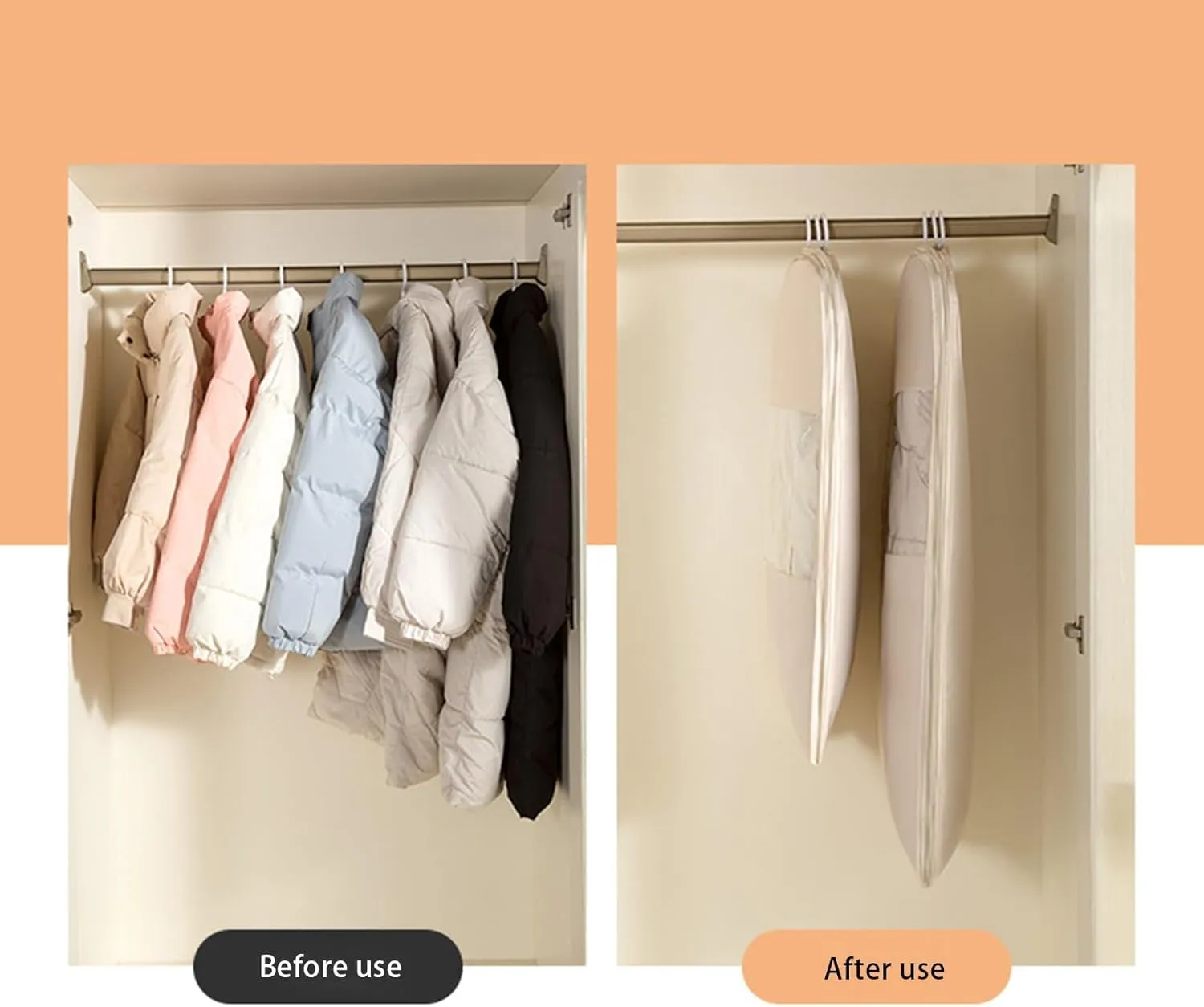 Space Saving Hanging Garment Bag with Self Compression Zipper, 2025 New Space Saving Hanging Protector for Down Coat, Down Coat Compression Dust Cover for Closet Storage (Pink, Small)