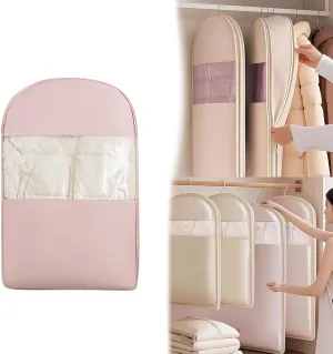 Space Saving Hanging Garment Bag with Self Compression Zipper, 2025 New Space Saving Hanging Protector for Down Coat, Down Coat Compression Dust Cover for Closet Storage (Pink, Small)