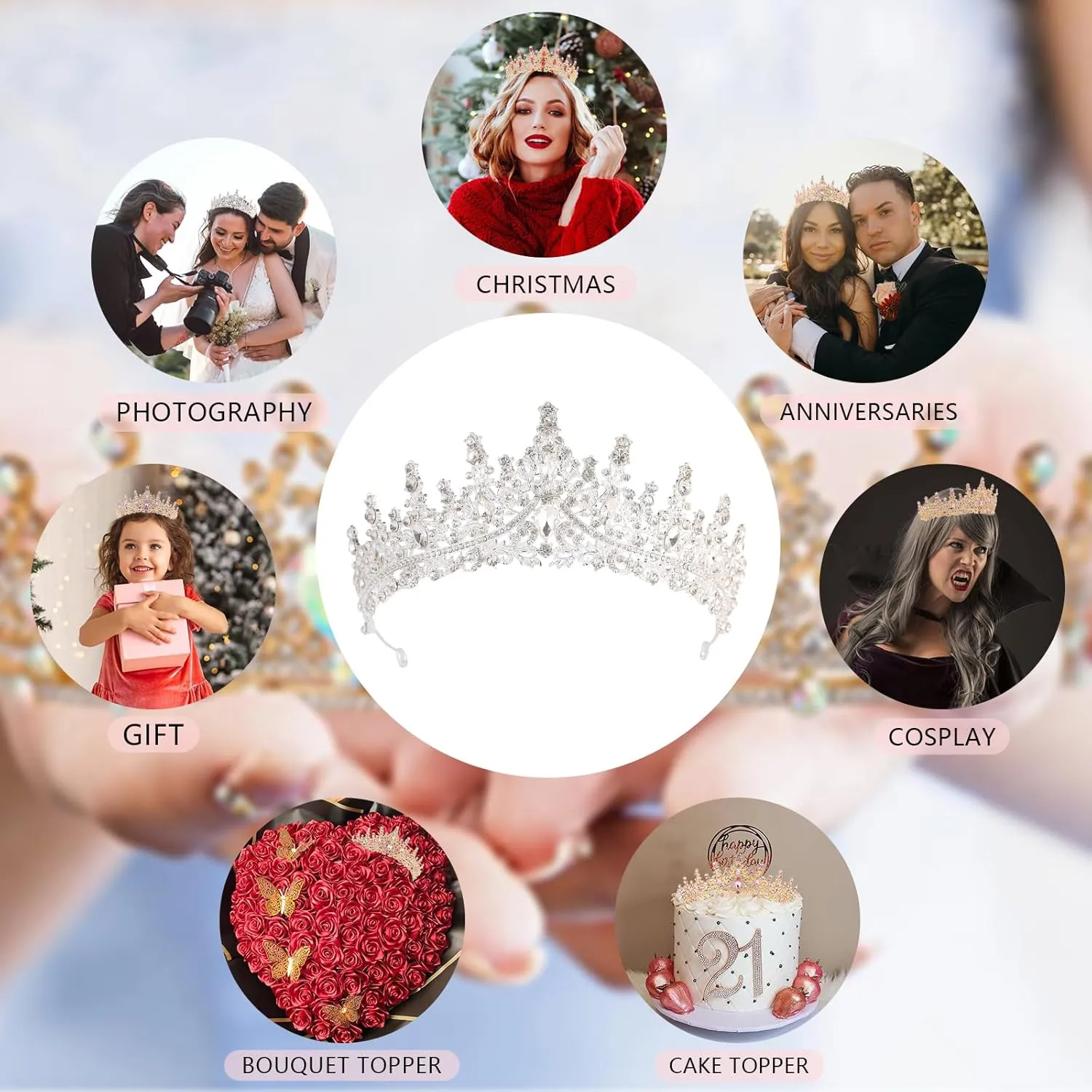 Sparkling Crystal Tiaras & Crowns for Women & Girls - Rhinestone Bridal Wedding Headpiece, Princess Birthday Party Hair Accessories