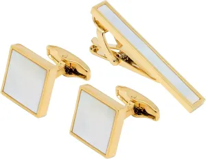 Square Mother of Pearl Men Cufflinks and Tie Clip Set Handmade Silver Gold Men Tie Clip Cufflinks Tie Pin for Wedding Business Shirt Necktie
