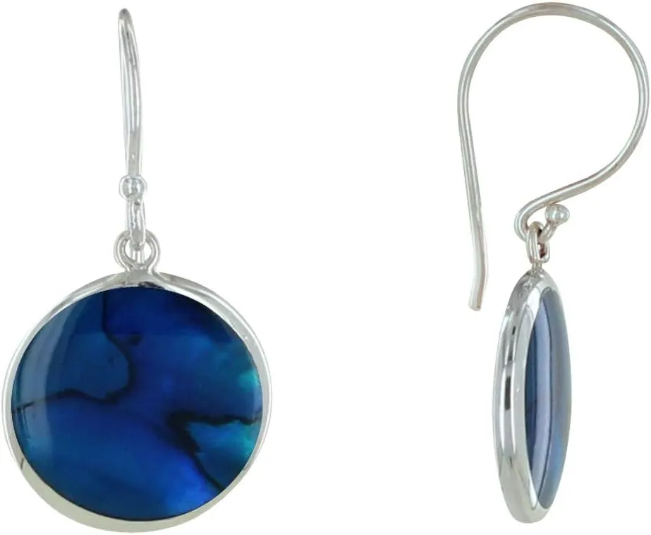 Sterling Silver 925 Earrings Disc Blue Abalone Resin