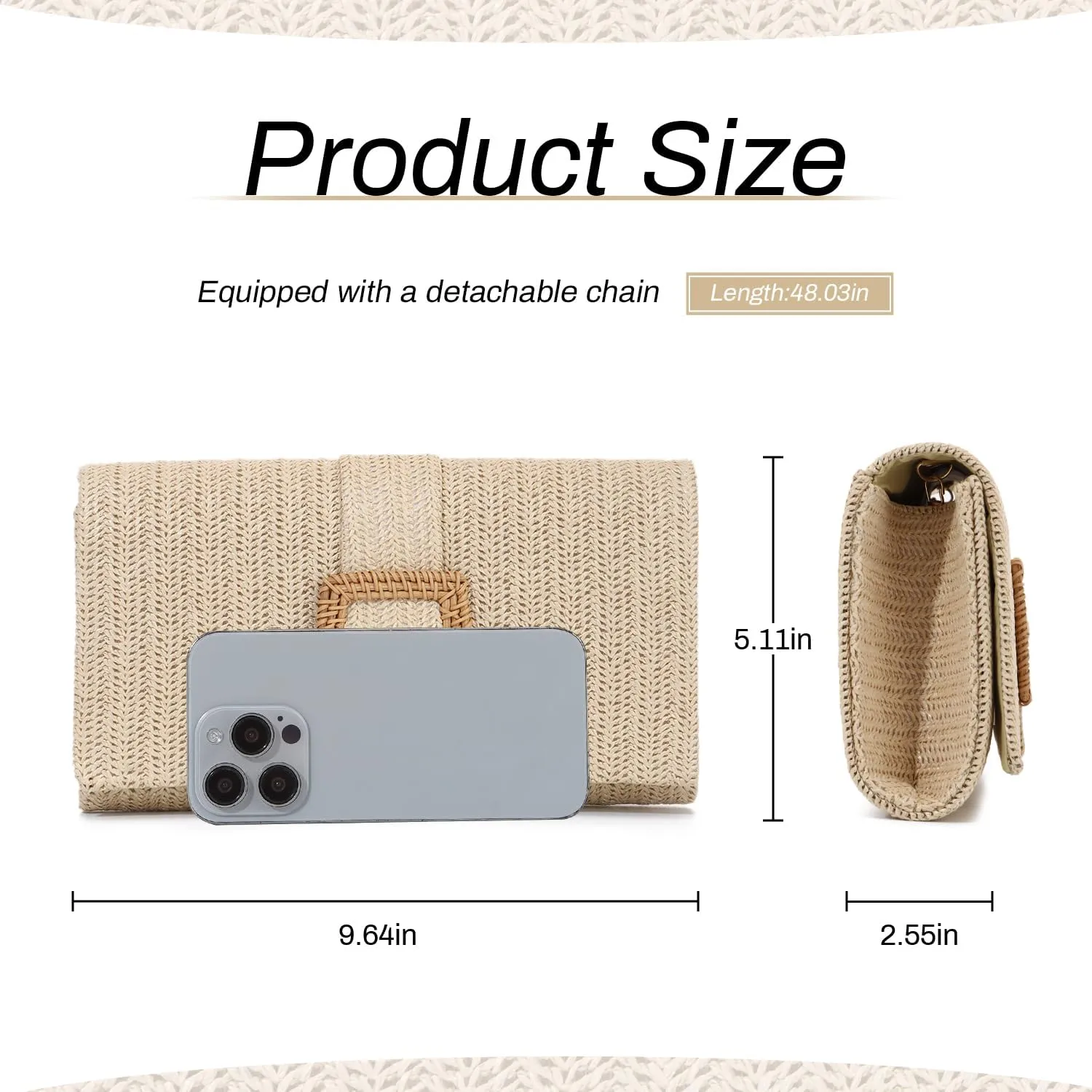Straw Clutch Purse for Women Rattan Summer Evening Handbag Woven Beach Envelope Purse Raffia Handbag