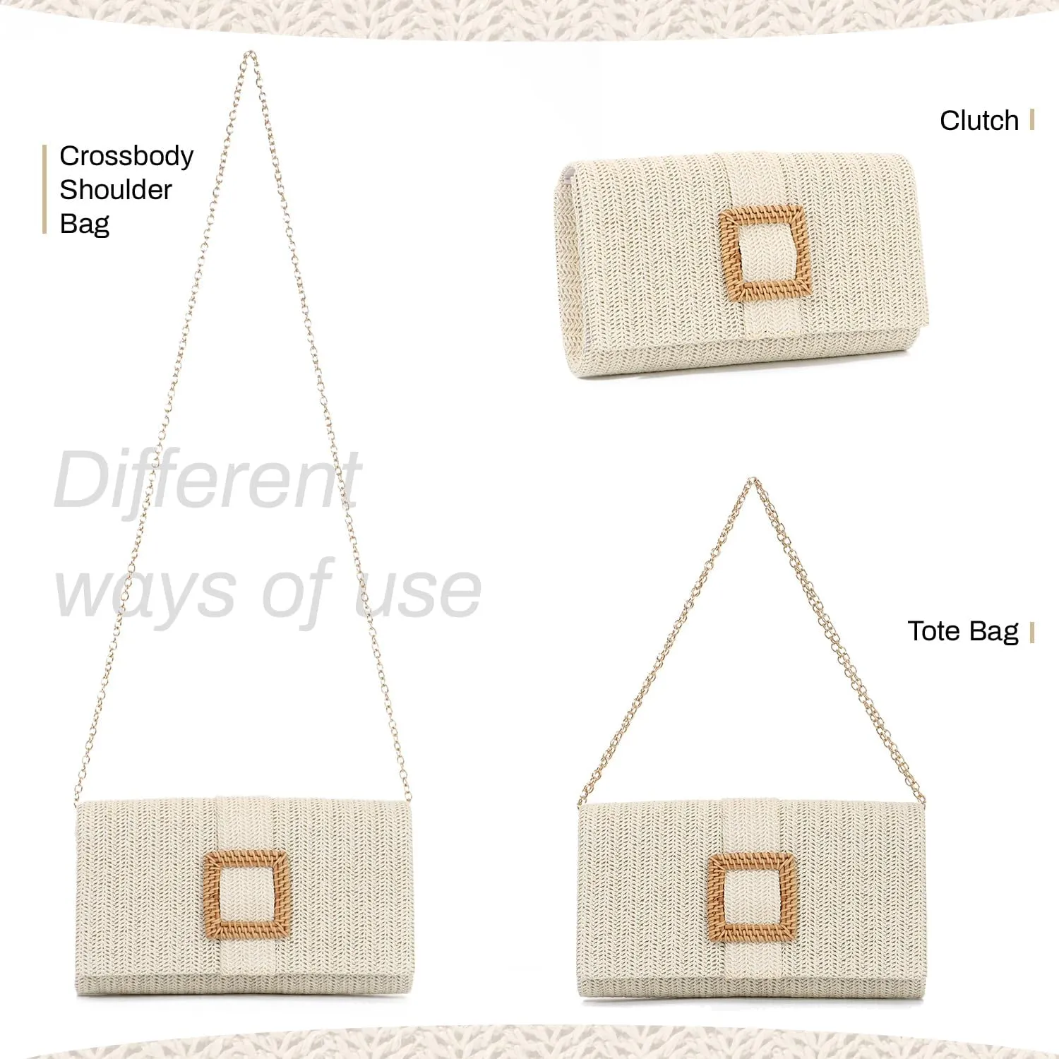Straw Clutch Purse for Women Rattan Summer Evening Handbag Woven Beach Envelope Purse Raffia Handbag
