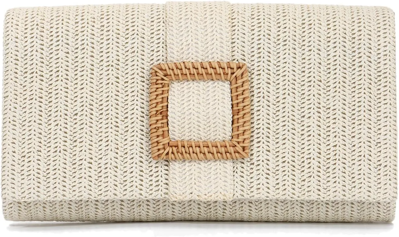 Straw Clutch Purse for Women Rattan Summer Evening Handbag Woven Beach Envelope Purse Raffia Handbag