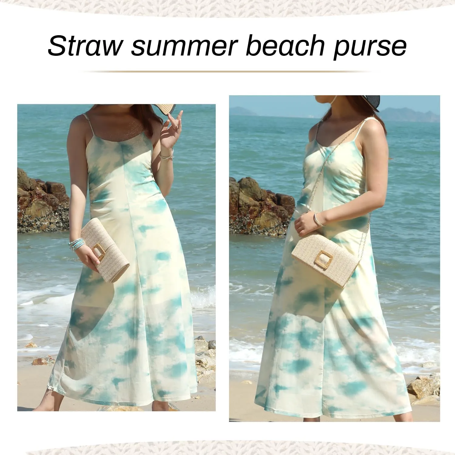 Straw Clutch Purse for Women Rattan Summer Evening Handbag Woven Beach Envelope Purse Raffia Handbag