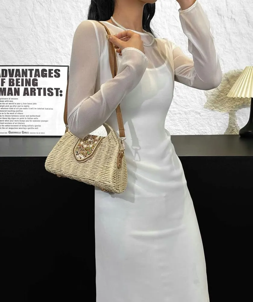 Straw Clutch Purse for Women Summer Beach Bag Shoulder Crossbody Purse Designer Evening Handbags Party Wedding 2025