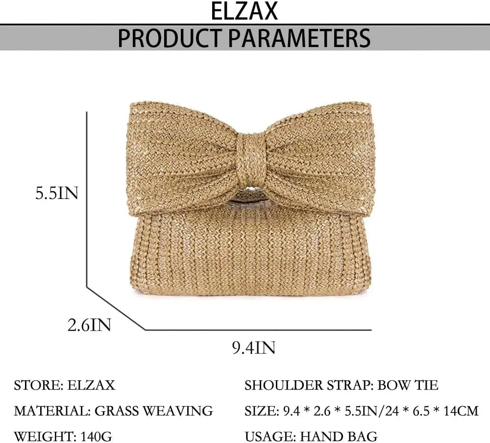 Straw Clutch Purses for Women Woven Bow Evening Clutch Bag Summer Straw Beach Bag Woven Envelope Handbag 2024