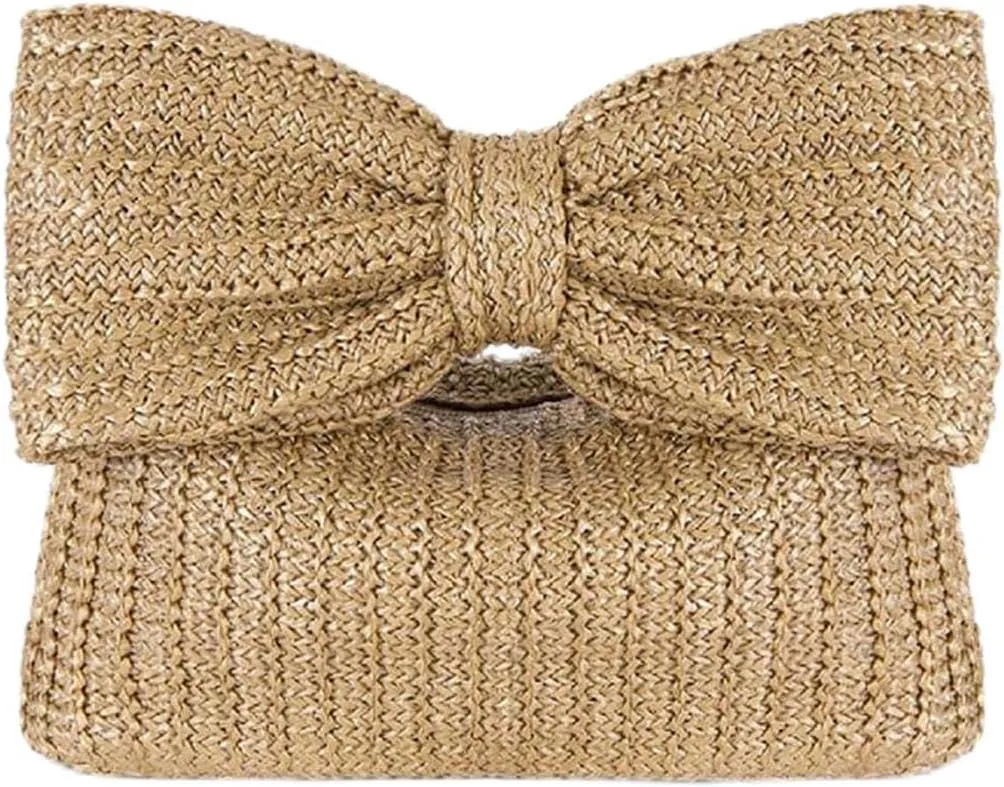 Straw Handbag for Women 2024, Woven Handbag, Summer Handmade Straw Purse, Straw Bag, Bow Straw Purses for Party Wedding Vacation., Yellow