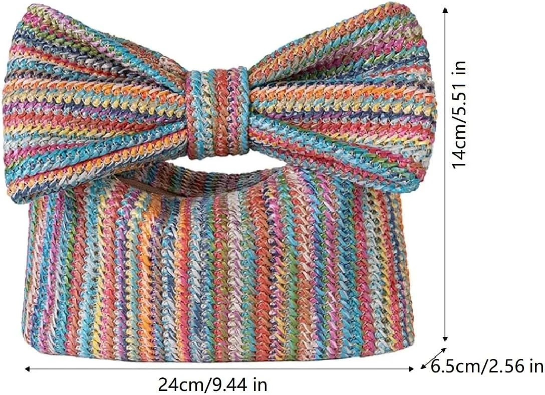 Straw Purse for Women,Bow Straw Clutch Purses and Handbags, Summer Handmade Woven Beach Bag for Party Wedding Vacation