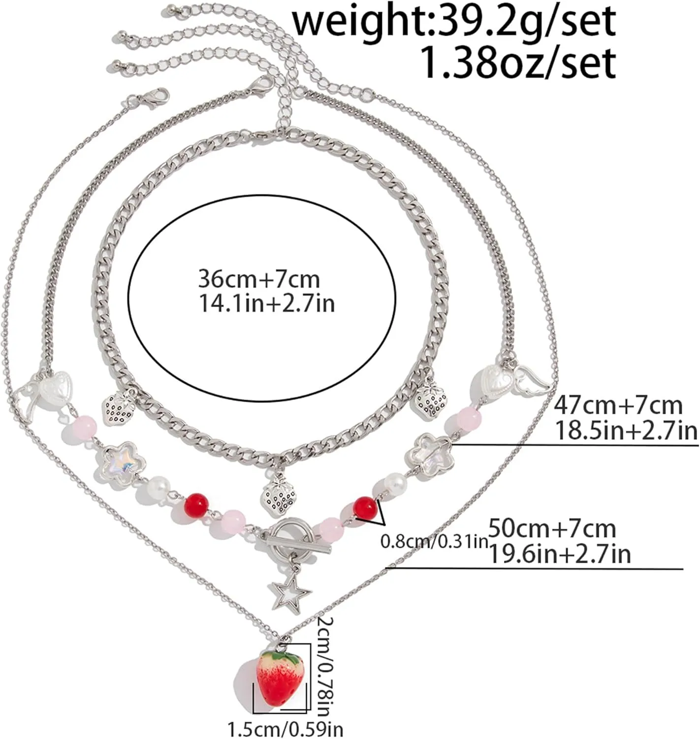 Strawberry Necklace Y2K Pearl Strawberry Bow Butterfly Heart Choker Beaded Boho Summer Benchy Lovely Fruit Pendant Layered Necklace Jewelry for Women