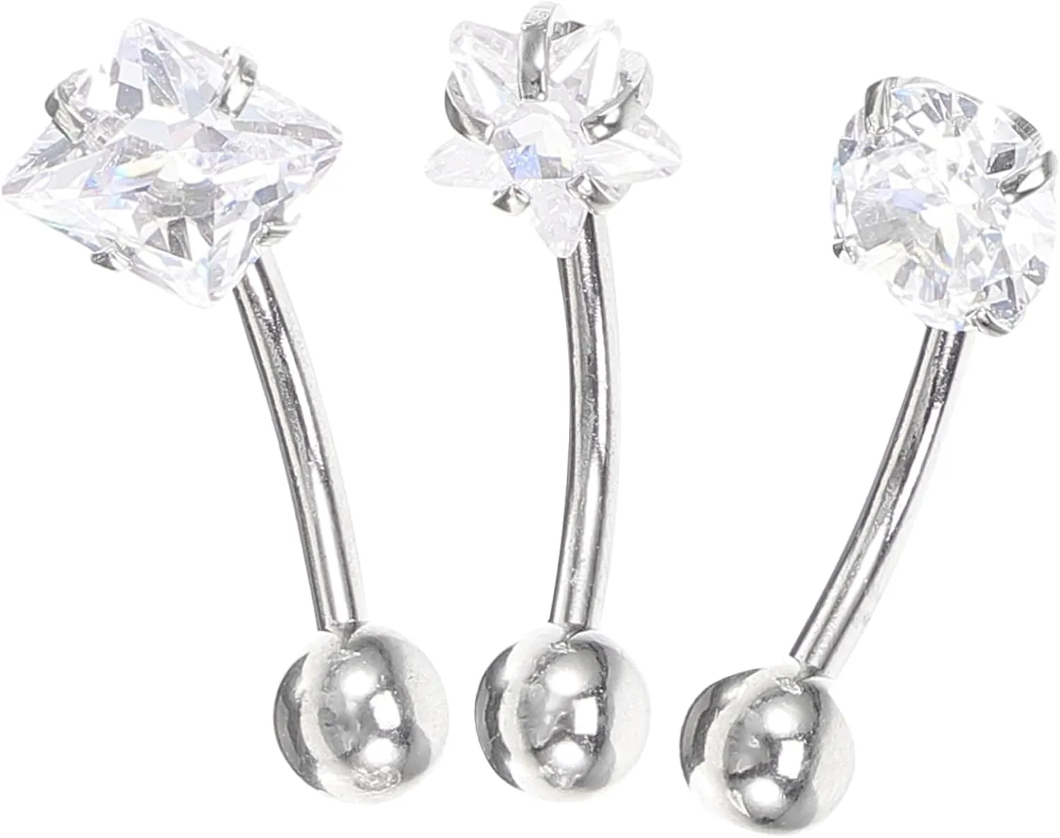 Stylish Belly Button Ring Set 3pcs Cubic Zirconia Navel Jewelry for Pregnancy Parties
