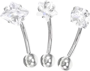 Stylish Belly Button Ring Set 3pcs Cubic Zirconia Navel Jewelry for Pregnancy Parties