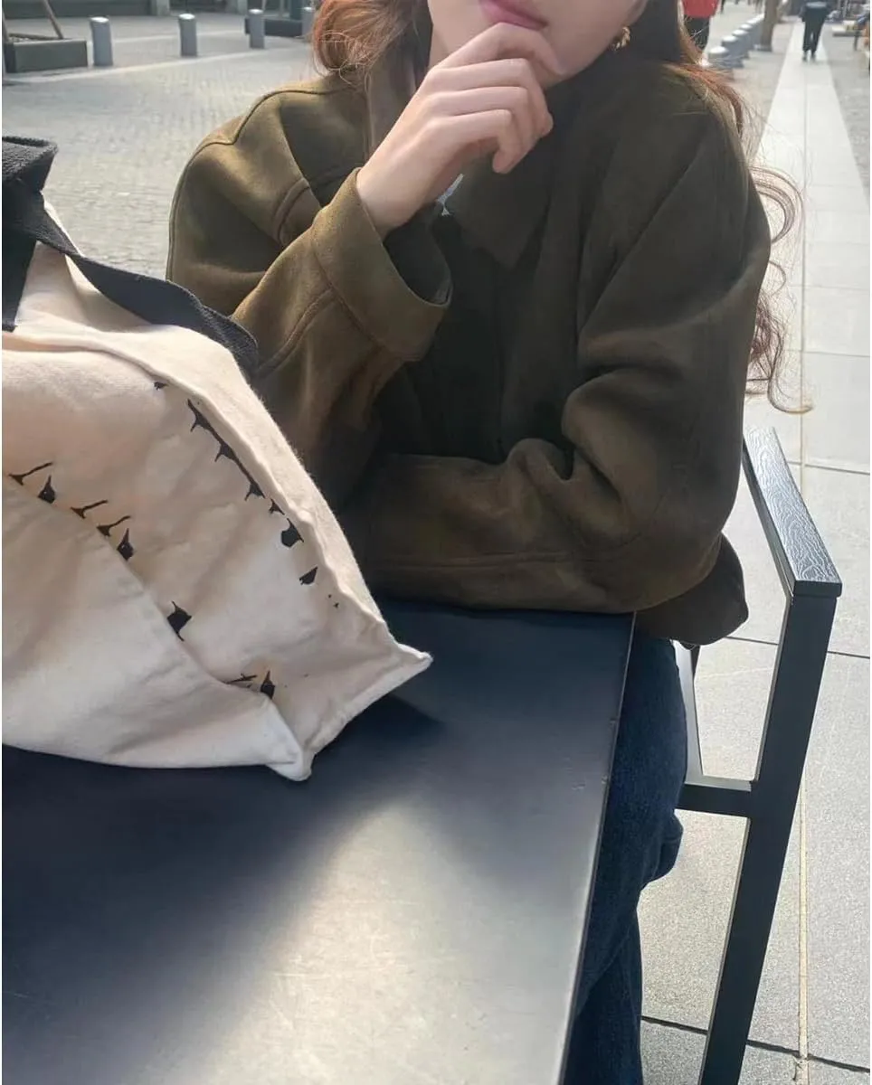 Suede Cropped Jacket Women Y2k Outerwear Brown Faux Leather Bomber Jacket Fall Fashion 2024 Trendy Winter Blazer