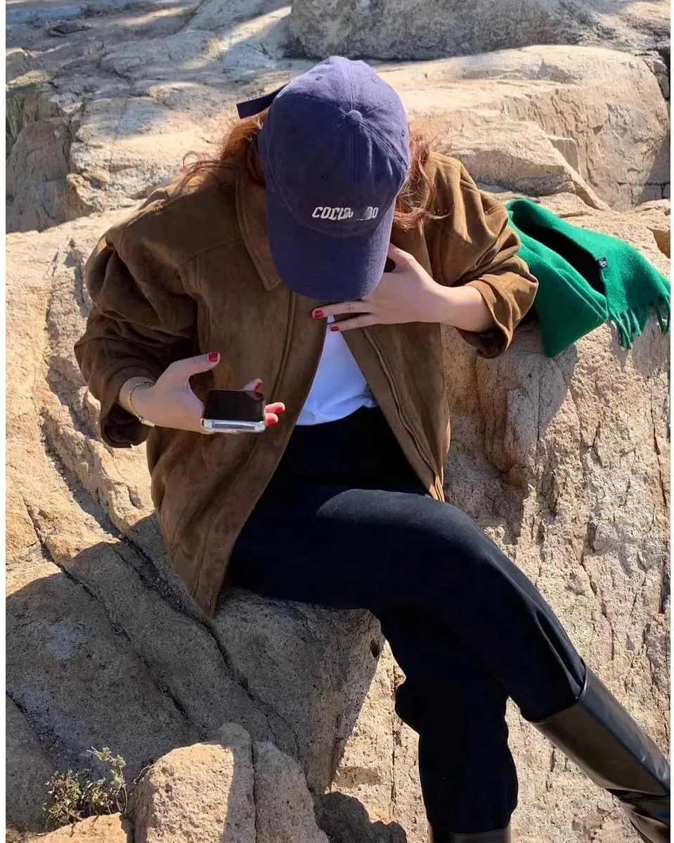 Suede Cropped Jacket Women Y2k Outerwear Brown Faux Leather Bomber Jacket Fall Fashion 2024 Trendy Winter Blazer