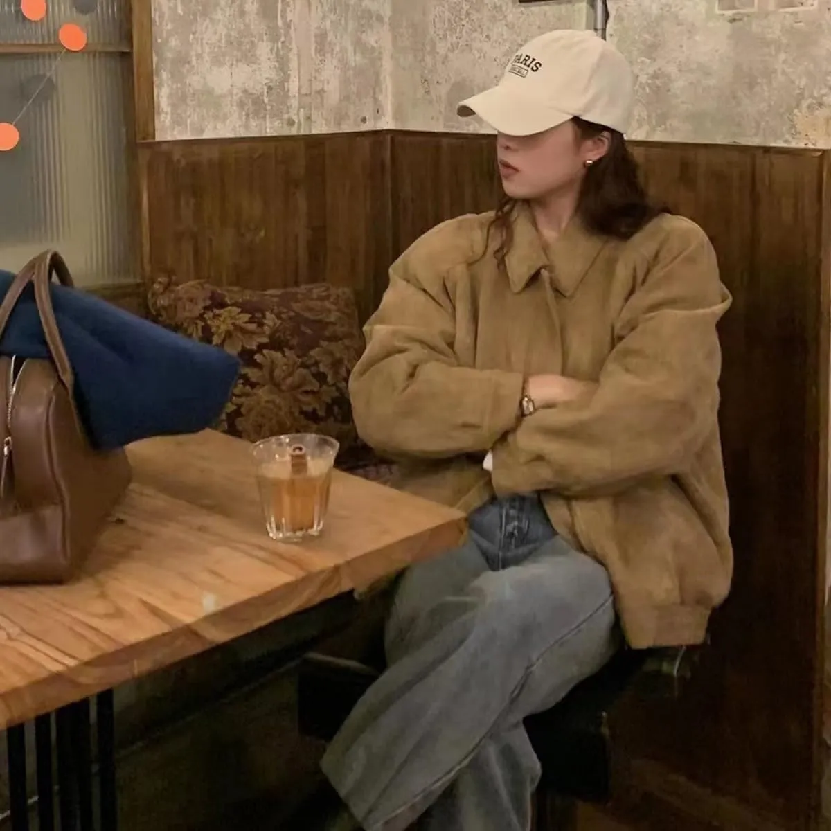 Suede Cropped Jacket Women Y2k Outerwear Brown Faux Leather Bomber Jacket Fall Fashion 2024 Trendy Winter Blazer