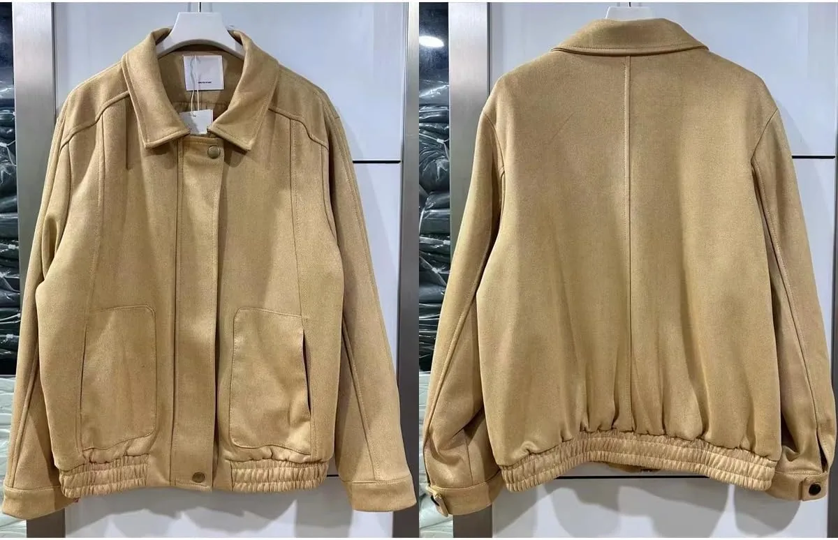 Suede Cropped Jacket Women Y2k Outerwear Brown Faux Leather Bomber Jacket Fall Fashion 2024 Trendy Winter Blazer