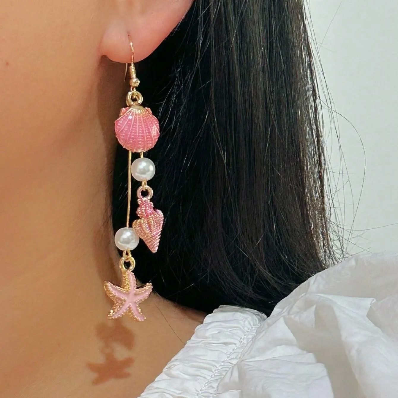 Summer Earrings for Women 2025, 925 Sterling Silver Hypoallergenic Gold Seashell Pink Starfish Pearl Earrings for Women Boho Beach Gold Conch Bohemia Sea Shell Ocean Scallop Trendy Jewelry