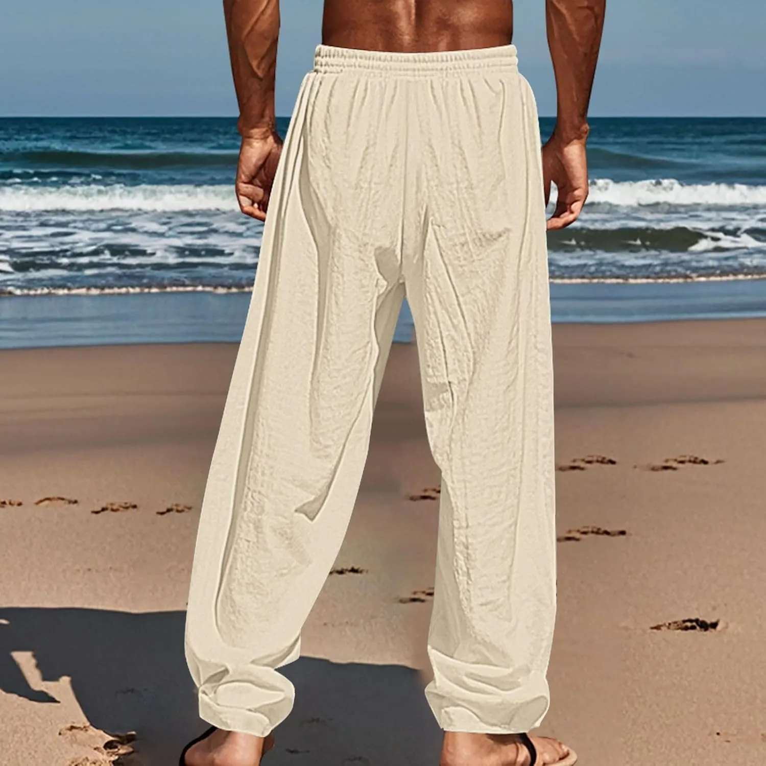 Summer Pants for Men Lightweight Relaxed Fit Trousers with Pockets Casual Wide Leg Vacation Beach Boho Pants
