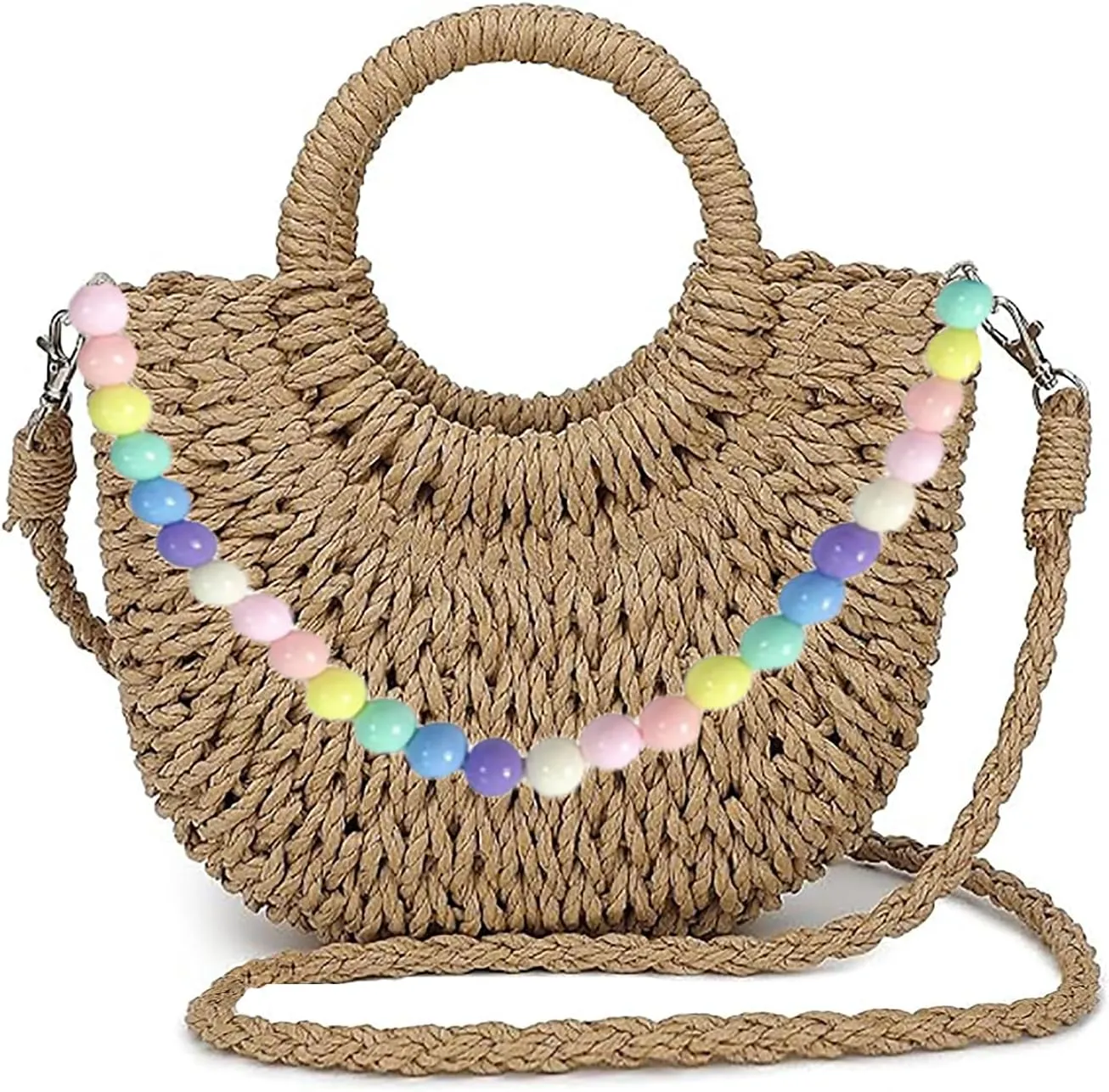 Summer Straw Beach Handbag Womens Woven Crossbody Top Handle Satchel Handwoven Straw Rattan Woven Tote Travel Shoulder Bag