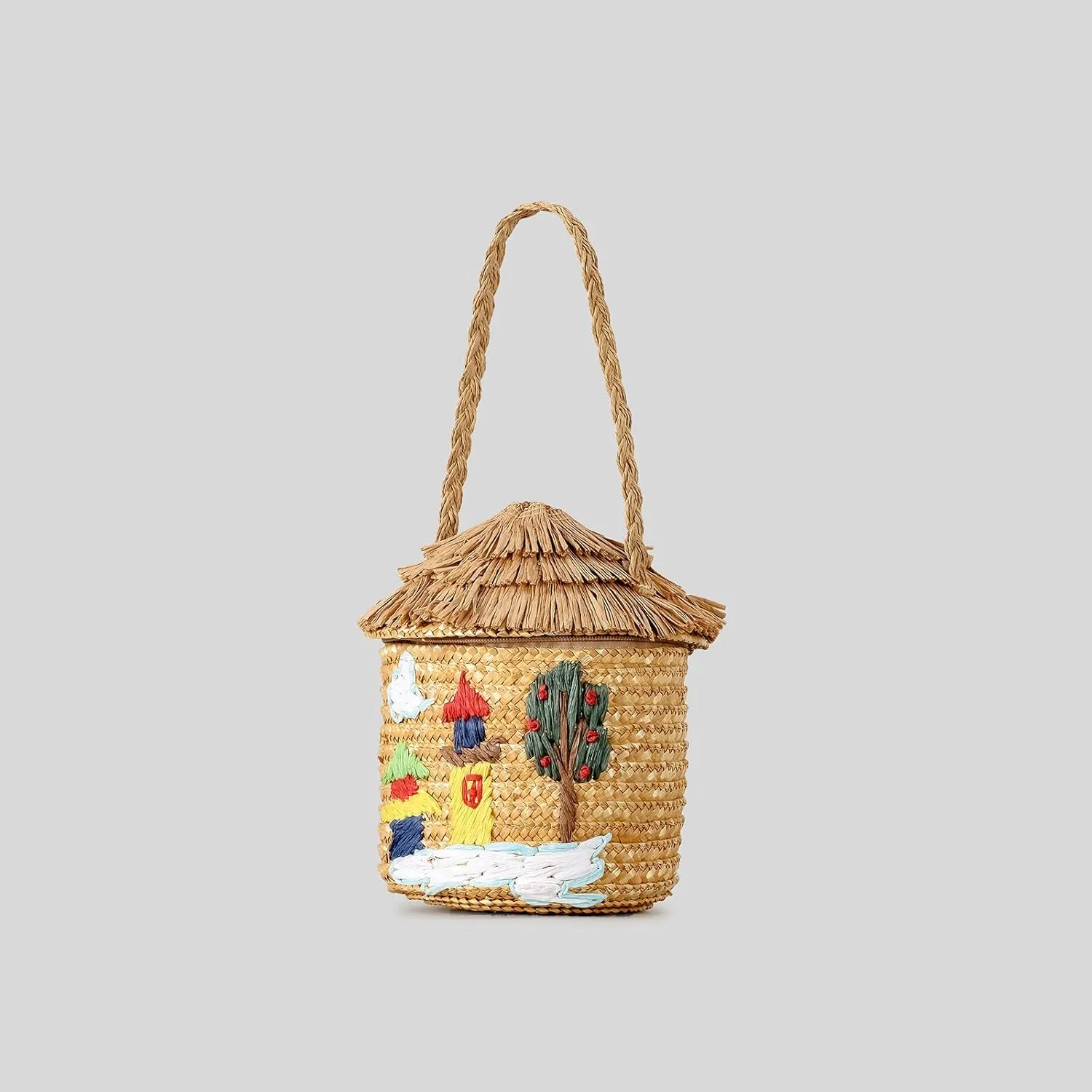 Summer Straw Bucket Bag Cute House Woven Beach Bag Basket Purse Straw Handbags for Women Vacation