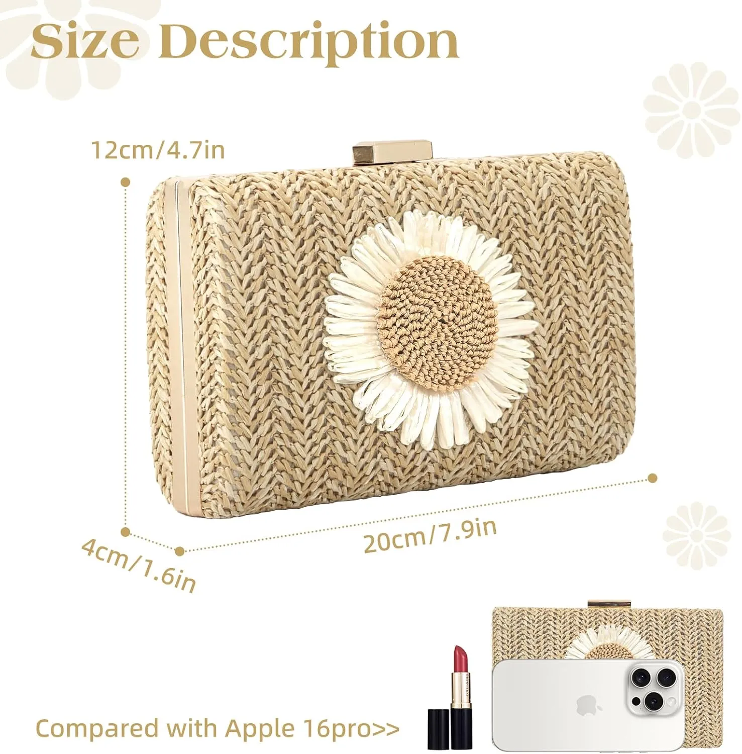 Summer Straw Clutch Purses for Women, Raffia Woven Crossbody Handbags, Evening Bag for Party Wedding