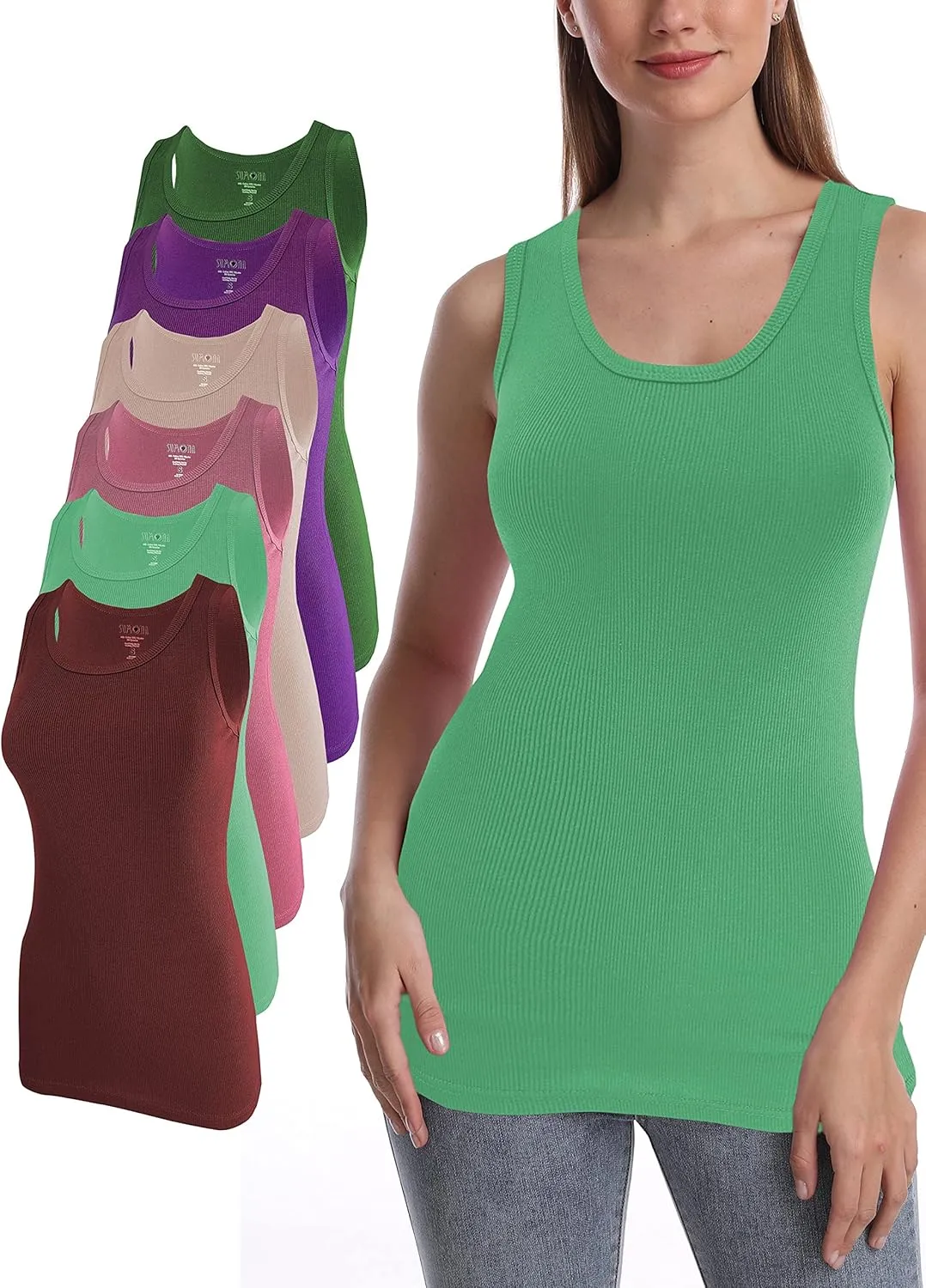 SUMONA Women Tank Tops Ribbed Rib A-Shirts Basic Sleeveless Tanks Top