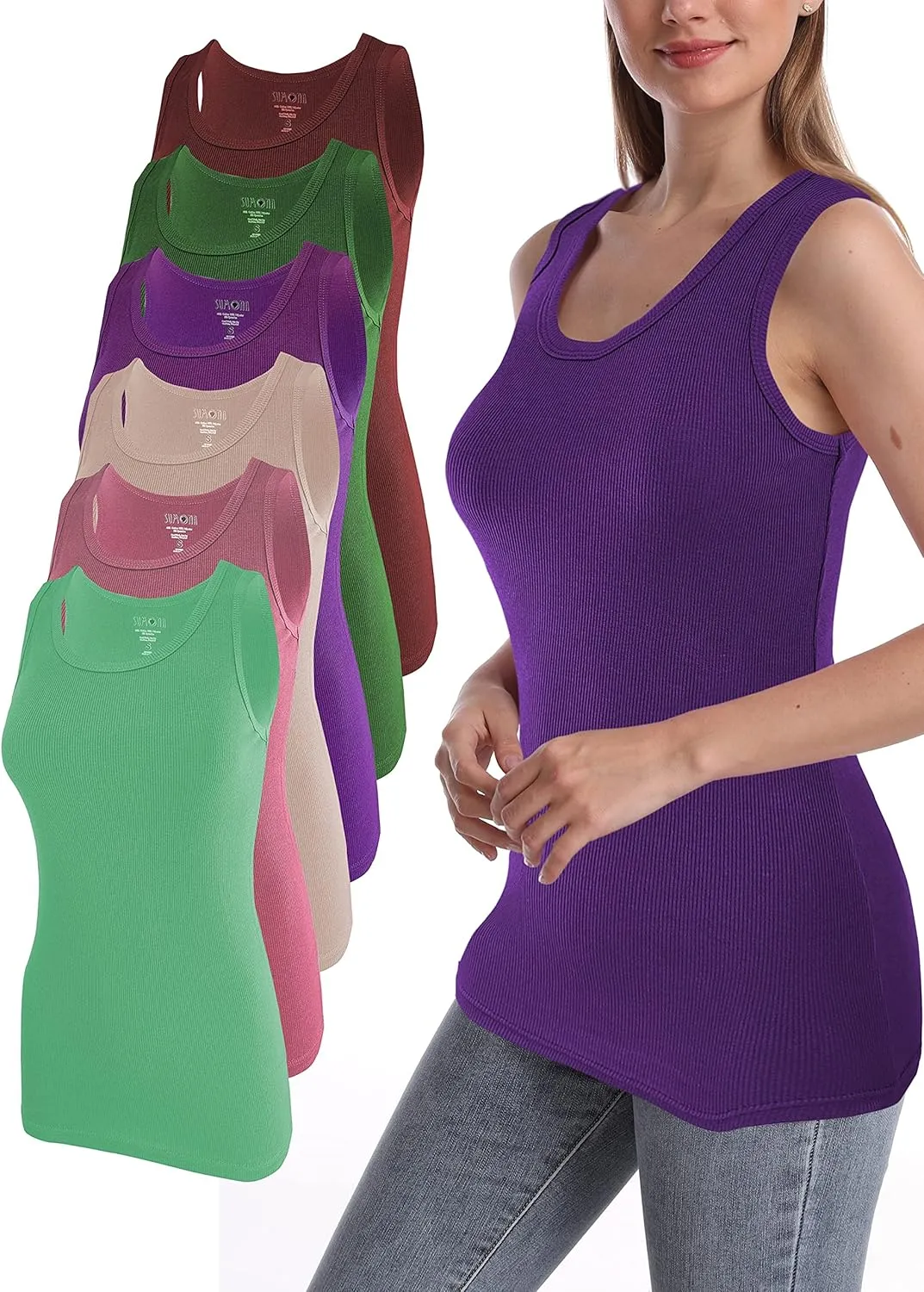 SUMONA Women Tank Tops Ribbed Rib A-Shirts Basic Sleeveless Tanks Top