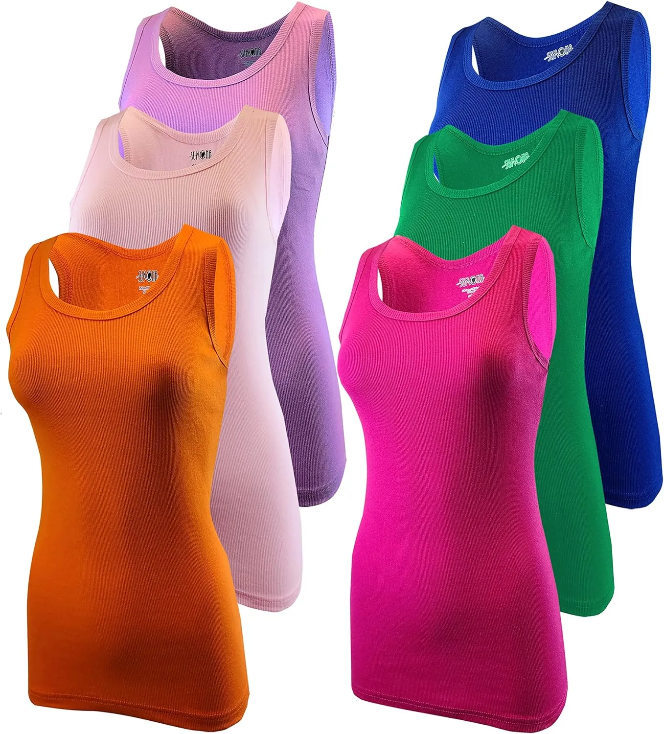 SUMONA Women Tank Tops Ribbed Rib A-Shirts Basic Sleeveless Tanks Top