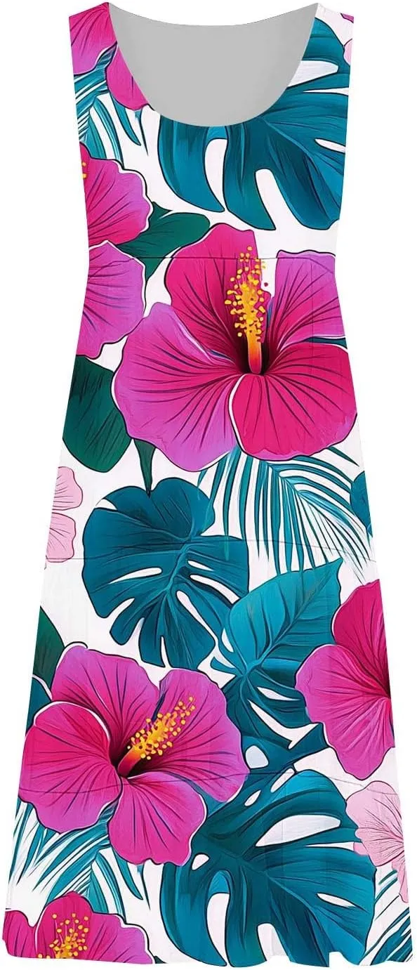 Sundresses for Women 2025 Floral Sleeveless Tank Mini Dress Boho Loose Fit A Line Ruffle Dress Loose Summer Sundress