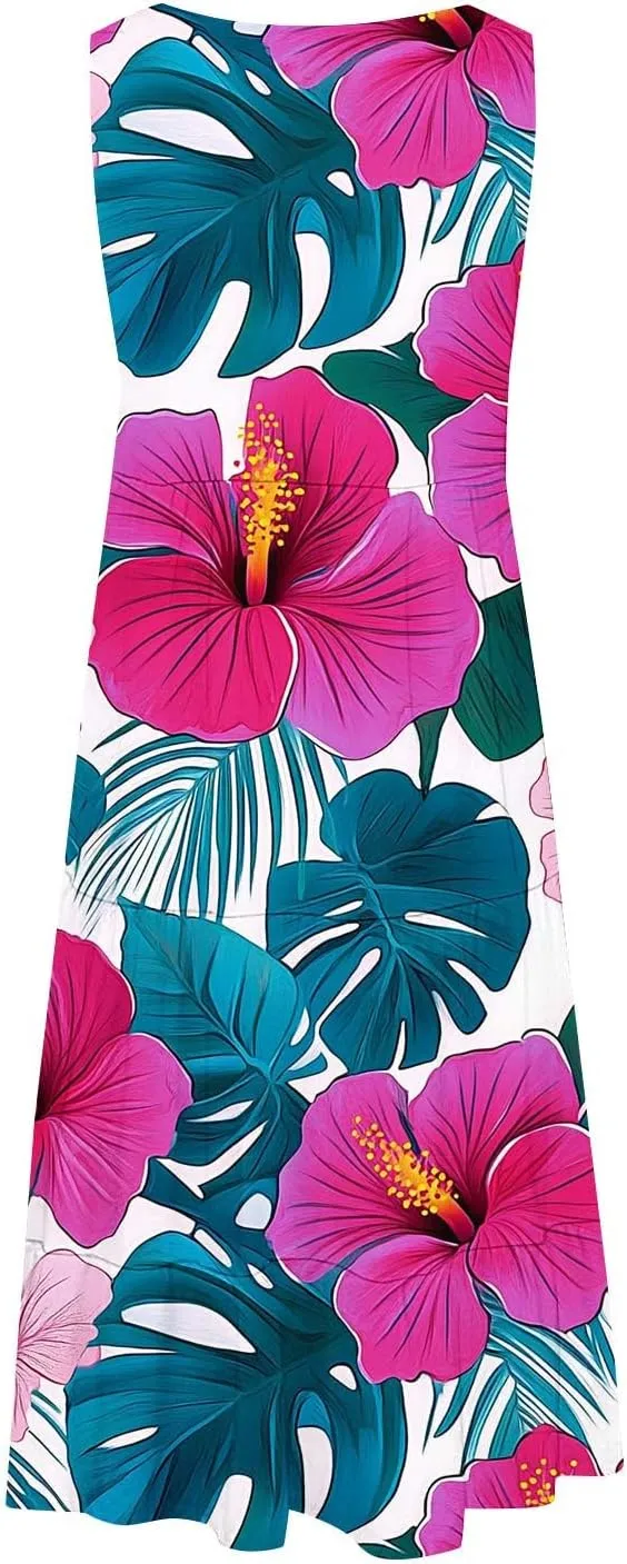 Sundresses for Women 2025 Floral Sleeveless Tank Mini Dress Boho Loose Fit A Line Ruffle Dress Loose Summer Sundress