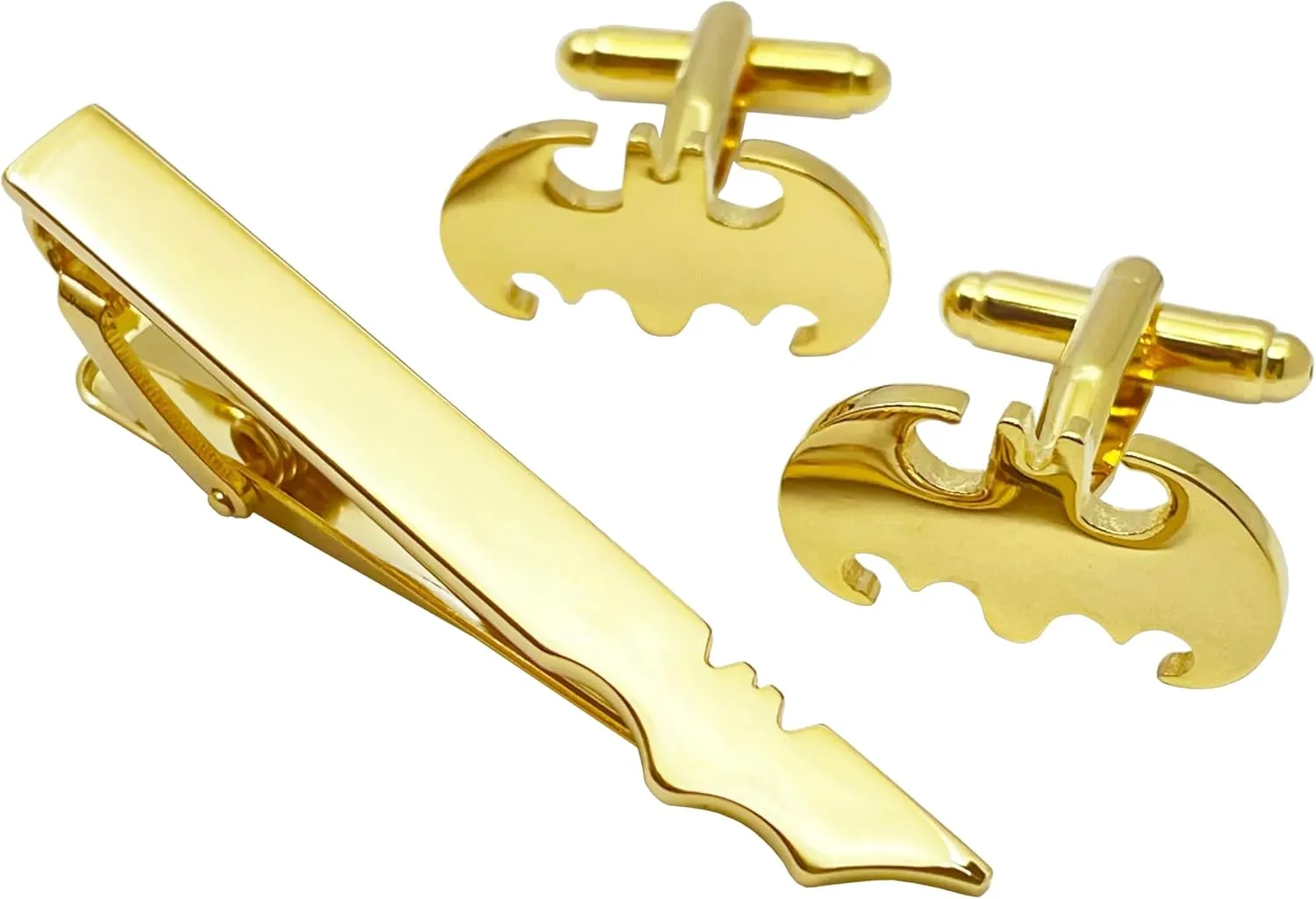 Super Hero Collection Bat Mens Classic Formal Occasions Cufflinks and Tie Clip Bar Set Gold-Tone Finish