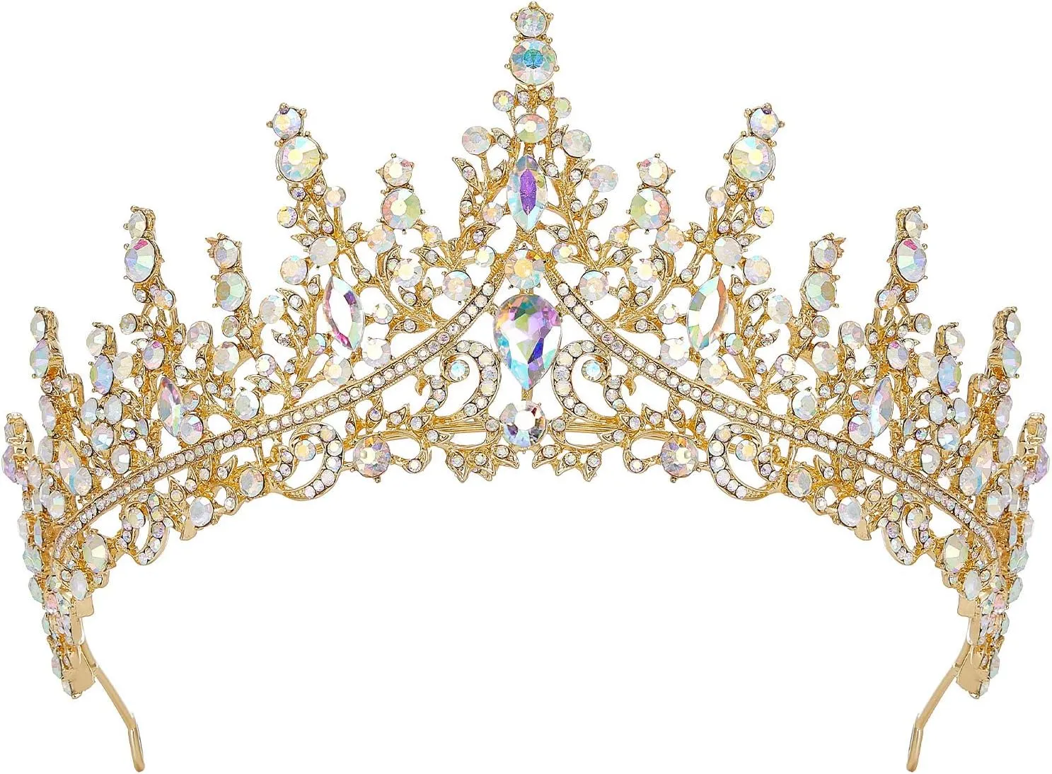 SWEETV Crystal Wedding Tiara for Women, Royal Queen Crown Headband, Rhinestone Princess Hair Accessories for Prom Birthday
