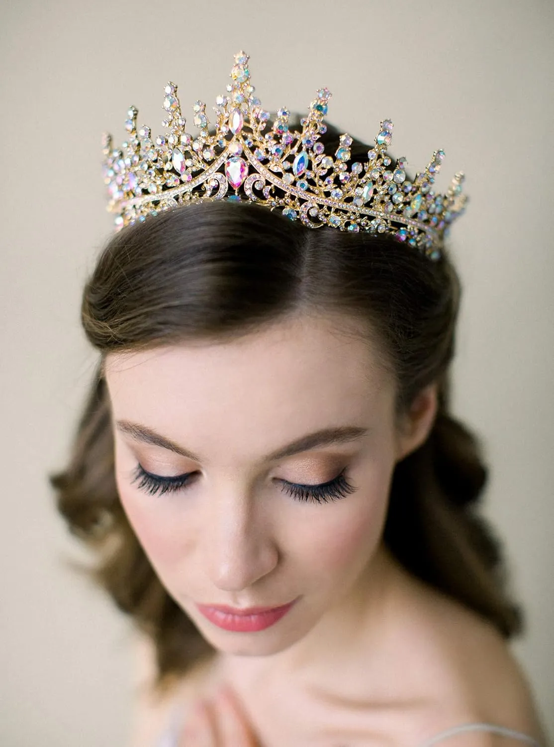 SWEETV Crystal Wedding Tiara for Women, Royal Queen Crown Headband, Rhinestone Princess Hair Accessories for Prom Birthday