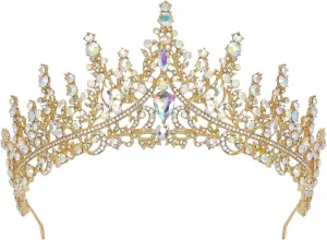 SWEETV Crystal Wedding Tiara for Women, Royal Queen Crown Headband, Rhinestone Princess Hair Accessories for Prom Birthday