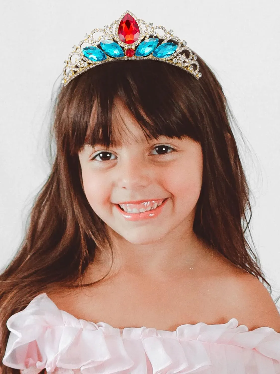 SWEETV Princess Tiara for Little Girls, Kids Birthday Tiara Headband, Flower Girls Crown Diadem, Crystal Cosplay Dress up Halloween Costume Hair Accessories 8