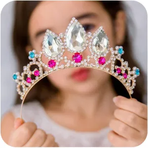 SWEETV Princess Tiaras for Little Girls, Kids Dress-up Crown Headband, Birthday Wedding Halloween Cosplay Hair Accessories