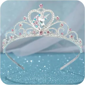 SWEETV Unicorn Princess Tiaras for Girls, Crystal Kids Crown Headband, Birthday Party Hats, Halloween Costume Hair Accessories