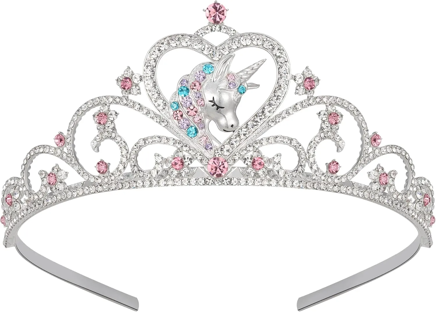 SWEETV Unicorn Princess Tiaras for Girls, Crystal Kids Crown Headband, Birthday Party Hats, Halloween Costume Hair Accessories