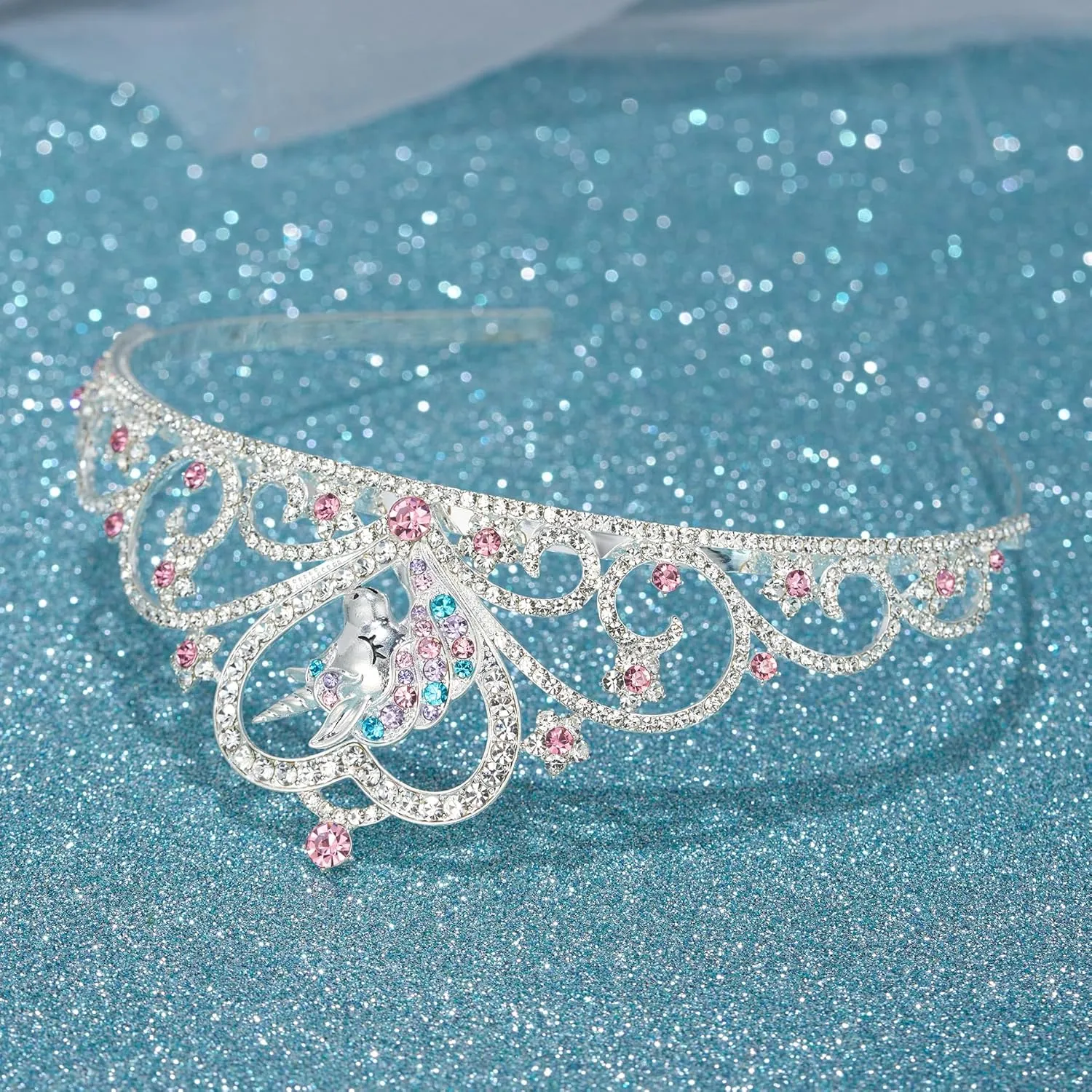SWEETV Unicorn Princess Tiaras for Girls, Crystal Kids Crown Headband, Birthday Party Hats, Halloween Costume Hair Accessories