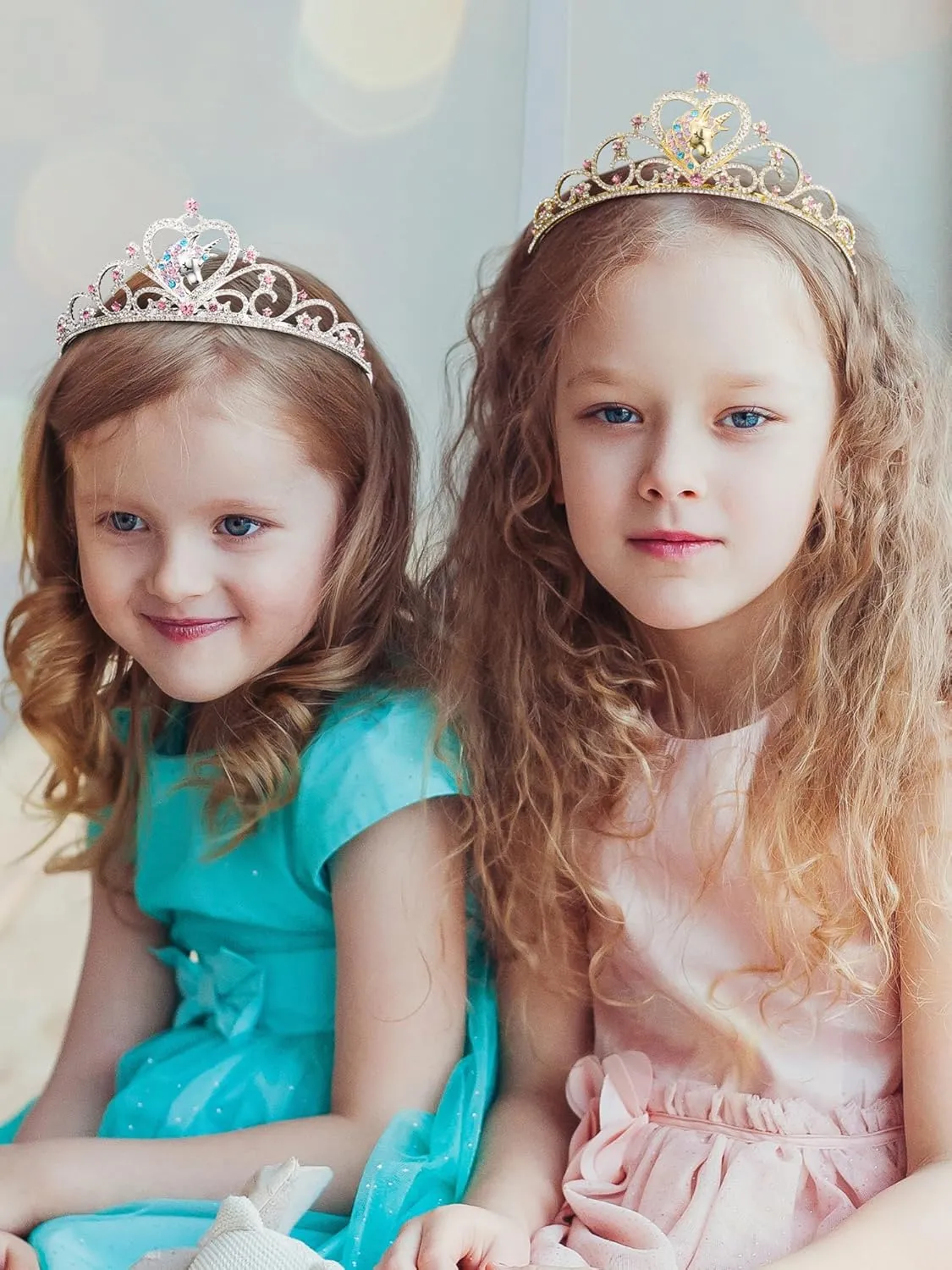 SWEETV Unicorn Princess Tiaras for Girls, Crystal Kids Crown Headband, Birthday Party Hats, Halloween Costume Hair Accessories