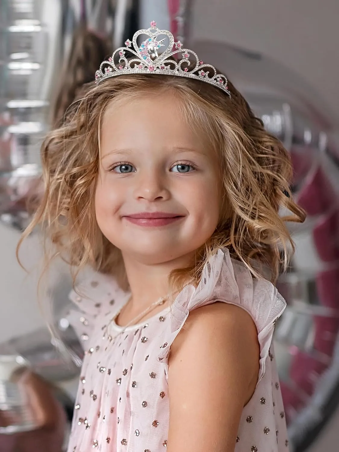 SWEETV Unicorn Princess Tiaras for Girls, Crystal Kids Crown Headband, Birthday Party Hats, Halloween Costume Hair Accessories