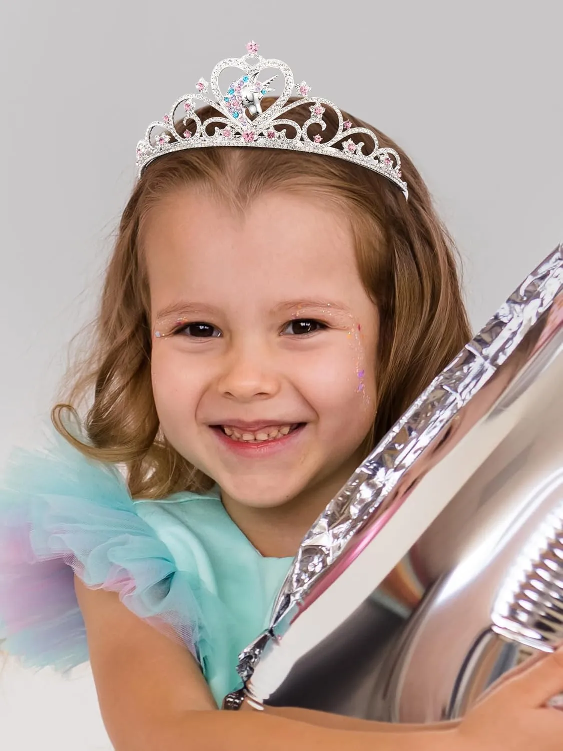 SWEETV Unicorn Princess Tiaras for Girls, Crystal Kids Crown Headband, Birthday Party Hats, Halloween Costume Hair Accessories