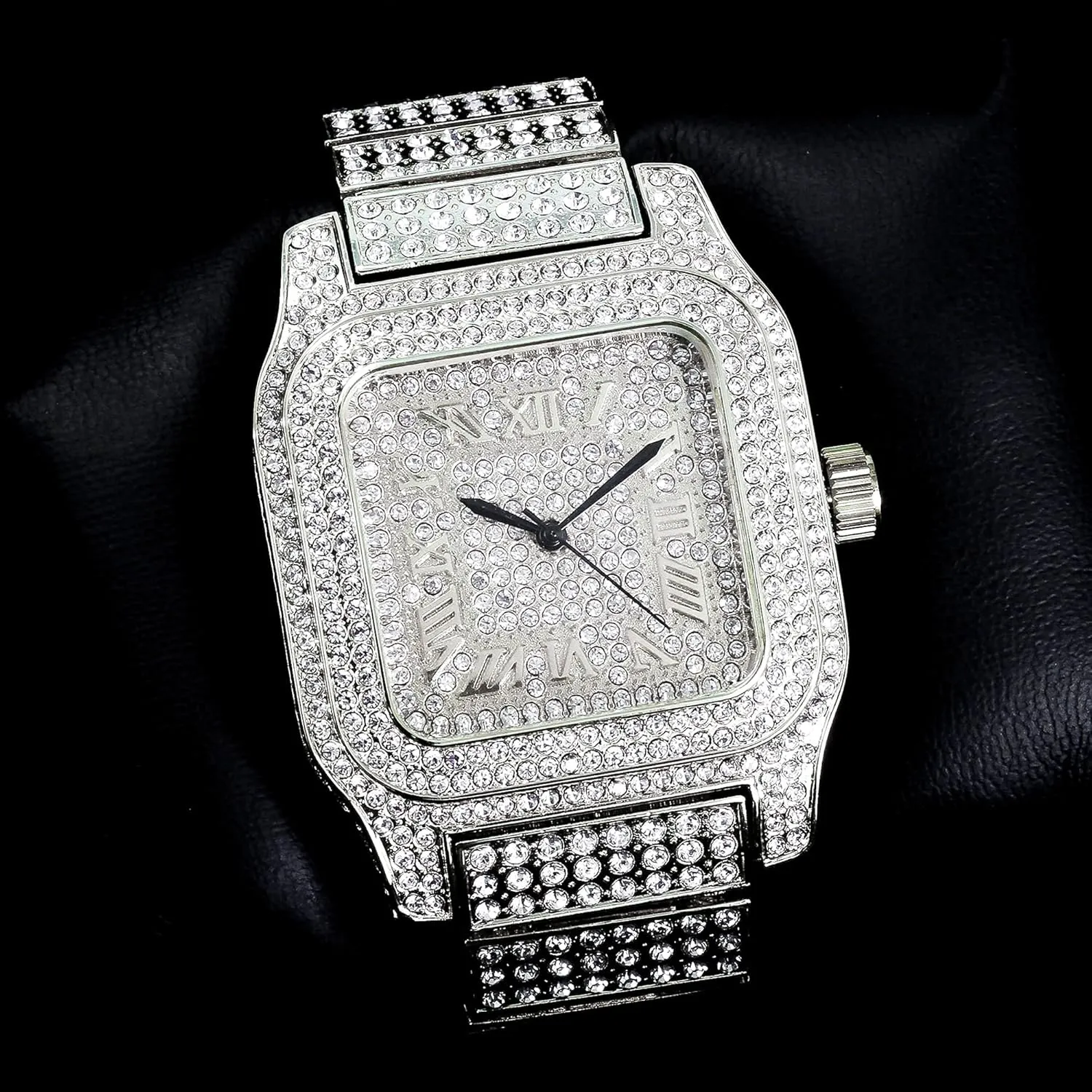 Techno Pave Luxury His & Her Iced Out Metal Band Watches, Set of 2