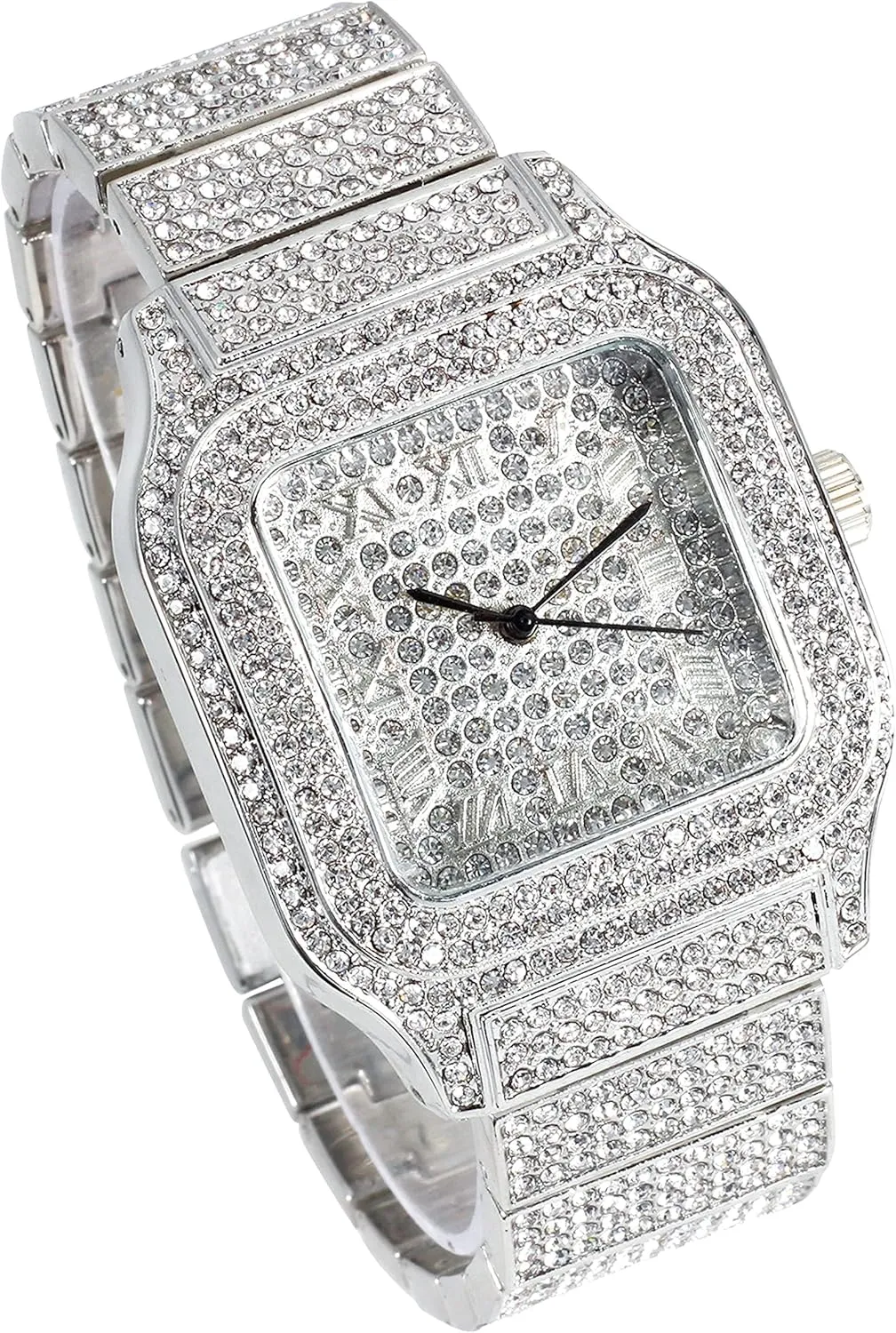 Techno Pave Luxury His & Her Iced Out Metal Band Watches, Set of 2