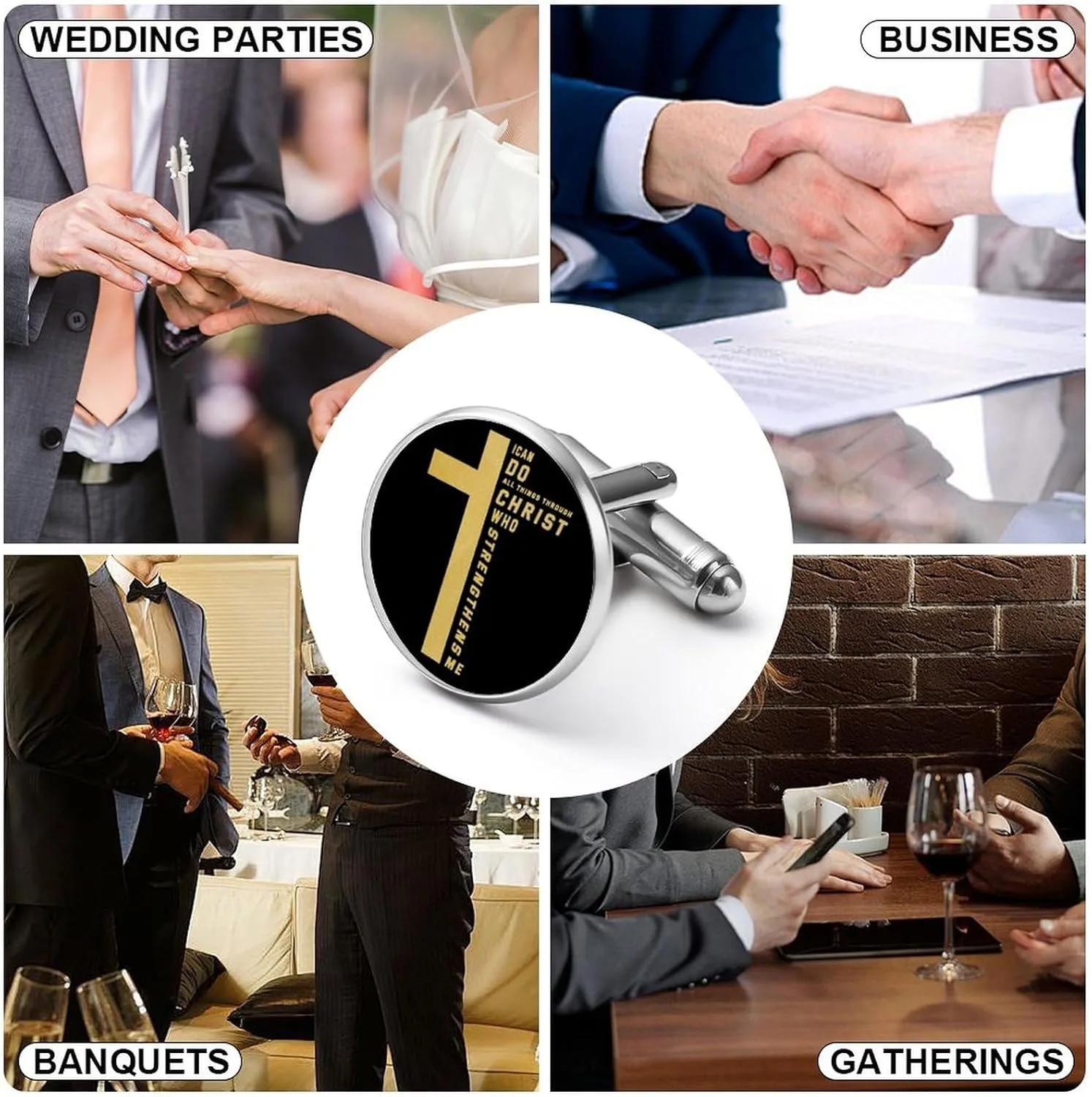 Themed Men's Cuff Links,Patriotic Graphics Classic Shirts Cufflinks Black Alloy Cuff Links for Gifts Wedding Business-11