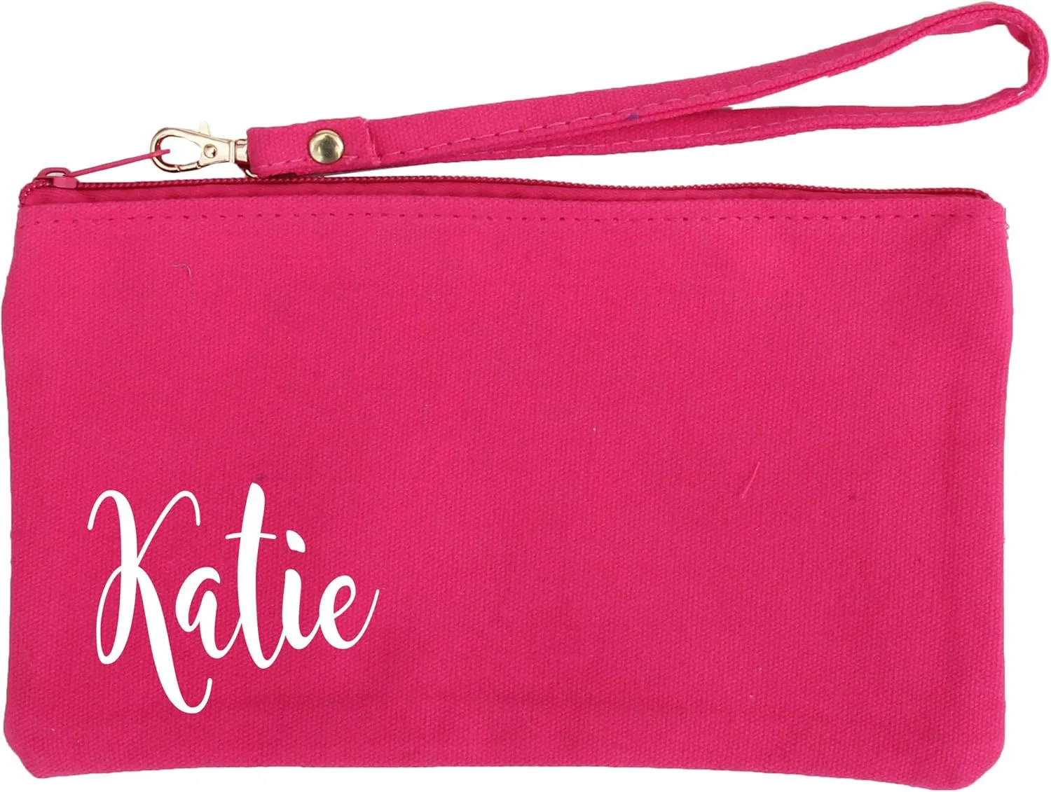 Threadart Personalized Cotton Canvas Small Wristlet Bag Make-up Organizer Makeup Bag - 100% Cotton Heavy Duty Canvas 5"x9" - Pink