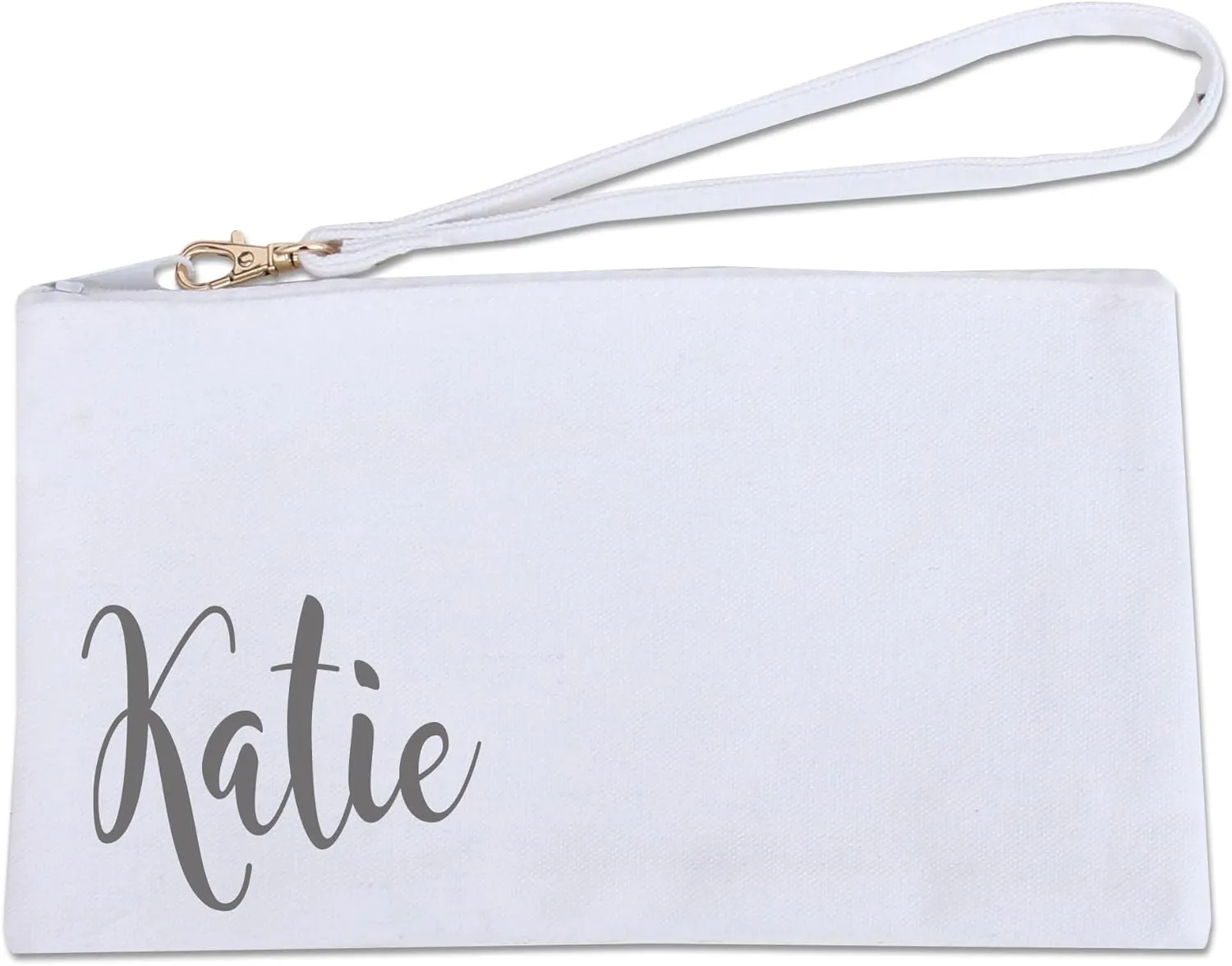 Threadart Personalized Cotton Canvas Small Wristlet Bag Make-up Organizer Makeup Bag - 100% Cotton Heavy Duty Canvas 5"x9" - White