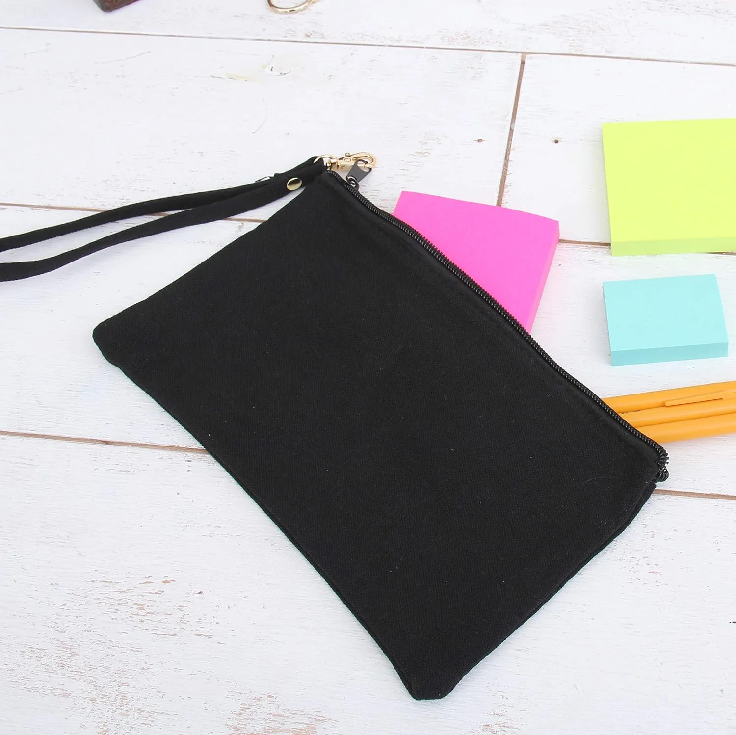Threadart Personalized Cotton Canvas Small Wristlet Bag Make-up Organizer Makeup Bag - 100% Cotton Heavy Duty Canvas 5"x9" - White