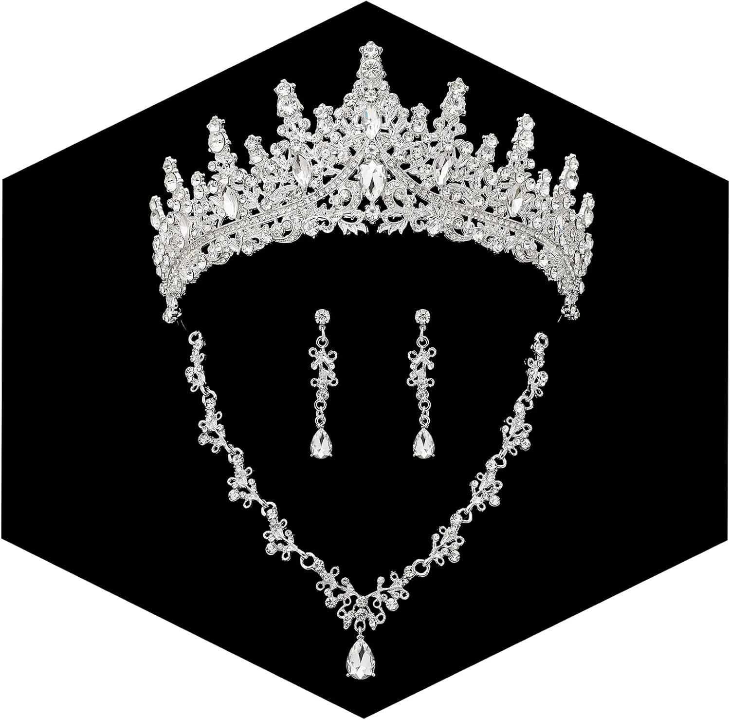 Tiaras and Crowns for women Bridal Jewelry Sets for Wedding Crystal Rhinestone Earrings Necklace Tiaras for Costume Prom Birthday Halloween Pageant Party